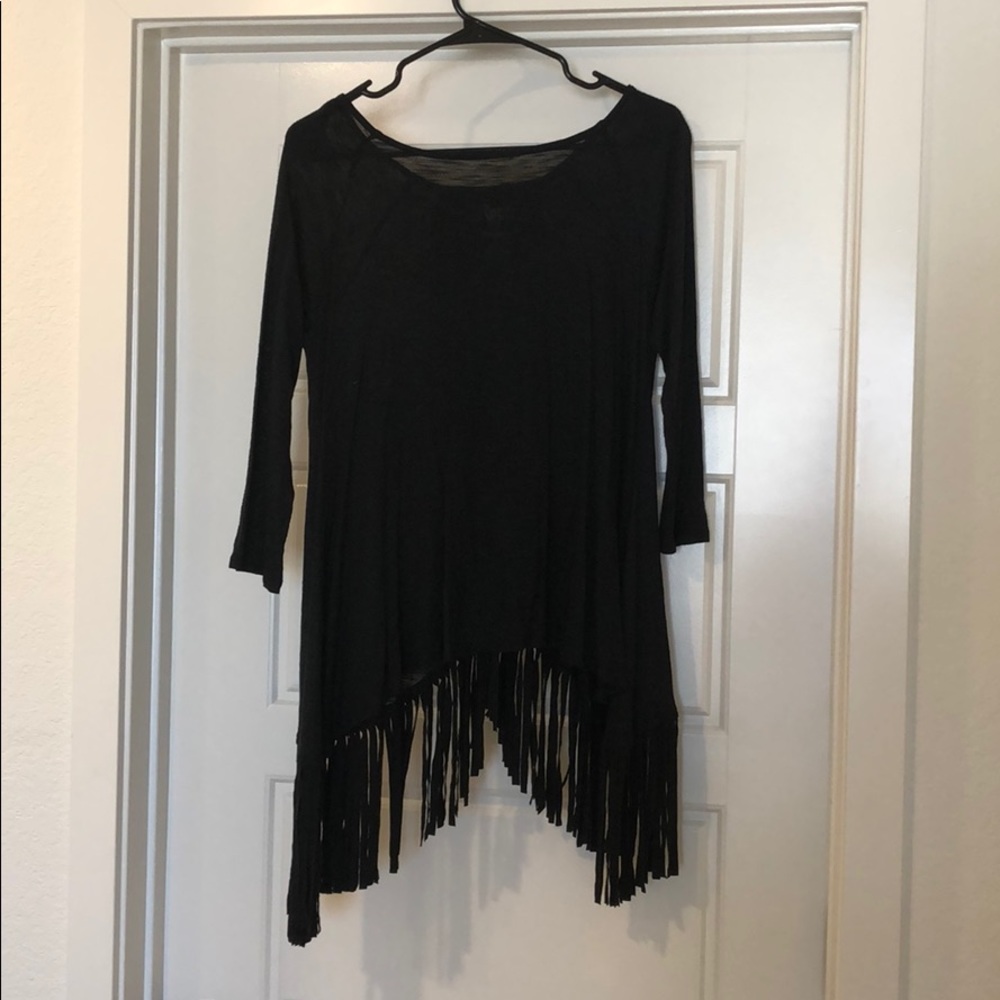 Rock 47 by Wrangler Black Fringe Top